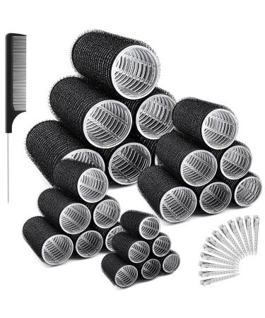 Obidodi 37 PCS Hair Rollers with Clips Large Rollers for Hair Volume with 4 Different Sizes of 63mm 48mm 36mm 25mm DIY Black Hair Curlers Rollers for Long Medium Short Hair (Black)