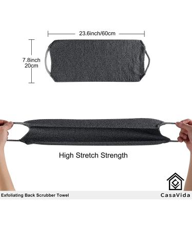 Extended Length Nylon Back Scrubber 2 Pack - CasaVida Charcoal Grey + Blue | Exfoliating Shower Towel | Japanese Stretchable Pull Strap Wash Cloth - Buy Online on GoSupps.com