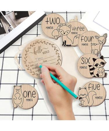 13 Pcs Baby Monthly Milestone Cards Sign Wooden Newborn Baby Announcement Sign Wooden Monthly Cards Hello World Baby Birth Announcement Milestone Discs Photography Props - Buy Online on GoSupps.com