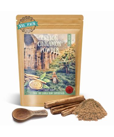 Pure Organic Ceylon Cinnamon Powder Verum from Sri Lanka  XXL Pack 1lb - 100% True Ground Vegan Spice for Health, Baking, Drinks - Non GMO & Gluten Free - Includes Original Stick & Spoon by le vent