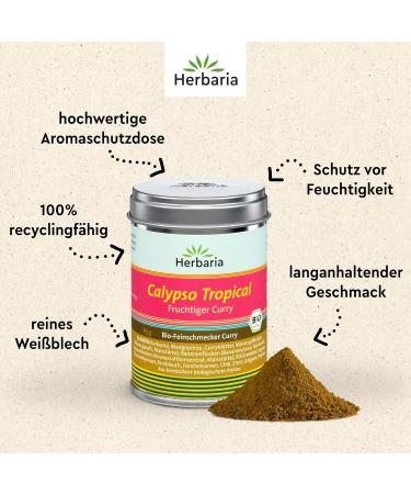 Herbaria Calypso Tropical Curry Bio 85g - Organic Spice Mixture for Fruity Indian Dishes - Sustainable Aroma Protection Box - Buy Online on GoSupps.com