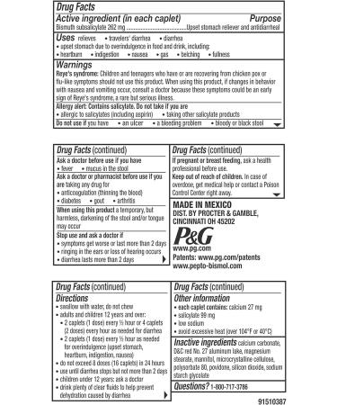 Pepto Bismol Caplets 24 Count - Gas, Diarrhea, Heartburn Relief | Nausea, Upset Stomach, Indigestion | Unflavored - Pack of 1 - Buy Online on GoSupps.com