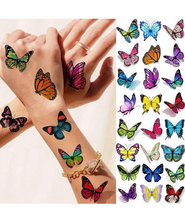 VANTATY 81 PCS Colorful Butterfly Temporary Tattoos - Watercolor 3D Designs for Women & Kids | Long Lasting Fake Tattoos for Face, Arm, and Body - Buy Online on GoSupps.com