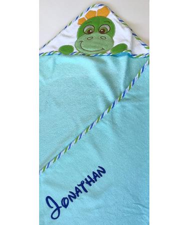 Kiddi Custom Embroidered Hooded Towel - 100x100 cm 100% Cotton Cozy Soft Dino Design Personalized with Name & Date of Birth - Buy Online on GoSupps.com