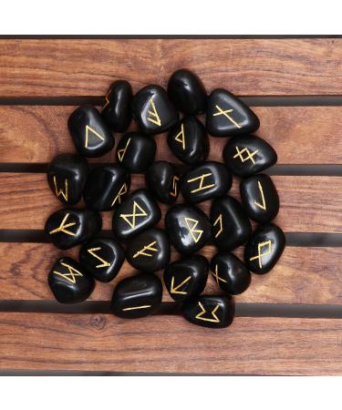 Crocon Black Tourmaline Elder Futhark Rune Stones Set | 25 pcs | 20-25mm | Feng Shui Chakra Balancing Reiki Healing - Buy Online on GoSupps.com