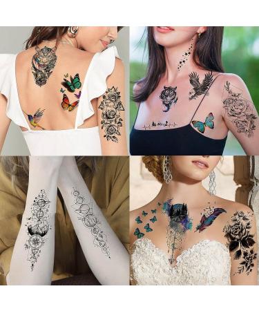 Rejaski Watercolor Animals Temporary Tattoos - 32 Sheets, 98+ PCS for Women, Men & Kids | Realistic & Long Lasting Fake Tattoos with Tiger, Lion, Skull Designs - Buy Online on GoSupps.com