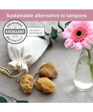 tom&pat Menstrual Sponge with String Alternative to Soft Tampon and Menstrual disc - DERMATEST: Very Good with Travel Change case Natural Sponge Washable & Reusable (Size M / 3 x 5-7 cm) - Buy Online on GoSupps.com