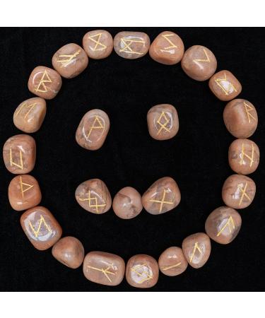 Crocon Peach moonstone Rune Tumble Shape Gemstone Rune with Elder Futhark Alphabet Engraved 25 pcs Runes Set Crystal Divination Healing Chakra Reiki with a Pouch Size : 15-20 mm - Buy Online on GoSupps.com