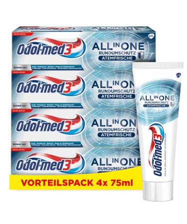 Odol-med3 All in One all-round protection breath-freshening toothpaste 4x75ml - for a clean and extra fresh feeling in the mouth. - Buy Online on GoSupps.com