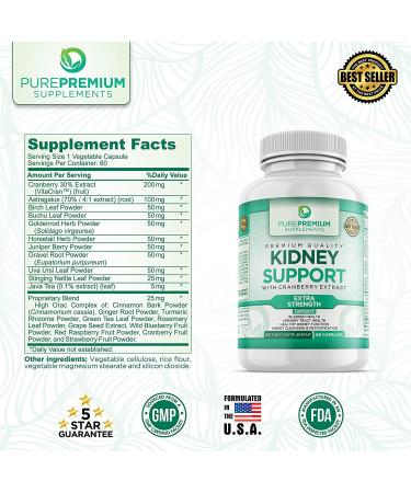 PurePremium Kidney Support Supplement - Promotes Urinary Tract Health with Cranberry, Astragalus & Uva Ursi - 60 Capsules - Buy Online on GoSupps.com