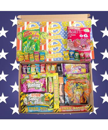 Super Sour Sweet Gift Box Hamper 34 Treats Ultimate American and World Candy. Gift for Children or Adults as Birthday Christmas Easter Gift. Extreme Sour contains Warheads Toxic Waste etc - Buy Online on GoSupps.com