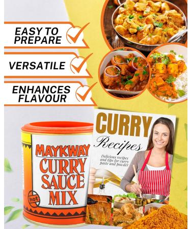 Maykway Curry Sauce Mix Hot with Curry Recipe Leaflet (170g x 3 Packs) | Ideal Curry Kit with 3 Pcs. Maykway Curry Powder and Recipe Card | Curry Mix Suitable for Vegetarians - Buy Online on GoSupps.com