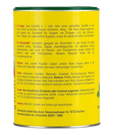 Seitenbacher Clear Soup Vegetable Broth - Vegan Gluten-Free Lactose-Free Fat-Free (500g) - Buy Online on GoSupps.com