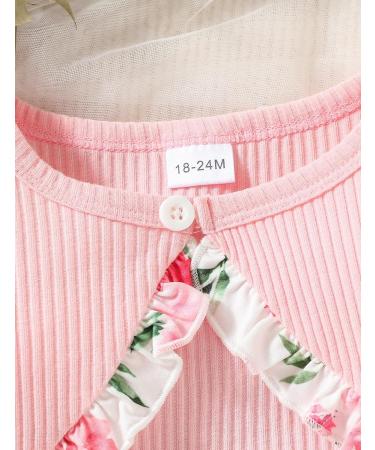 Puseky Toddler Girl Floral Dress and Cardigan Set 4-5 Years Pink - Sleeveless Dress with Ribbed Cardigan Coat - Buy Online on GoSupps.com