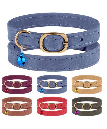Murom Cat Collar Adjustable Soft Genuine Leather Pet Collars for Cats Kitten Puppy Small Dogs Smoky Blue