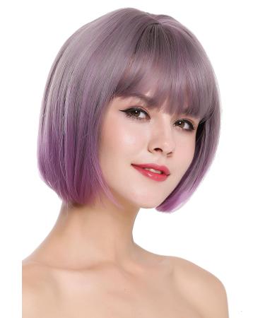 Shop WIG ME UP H1808-10AT366 Women's Bob Wig - Short Straight Bangs in Grey Purple Violet Mix | Trendy Hairstyles - Buy Online on GoSupps.com