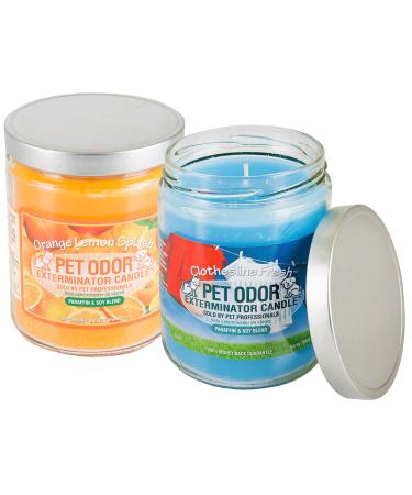 Pet Odor Specialty Pet Products Exterminator, 13 Ounce Orange Lemon Splash Jar Candle and 13 Ounce Clothesline Fresh Jar Candle
