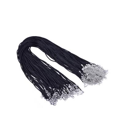 KONMAY 50pcs Black Satin Silk Necklace Cord 2.0mm/18'' with 2'' Extension Chain Lead&Nickel Free Black 18''