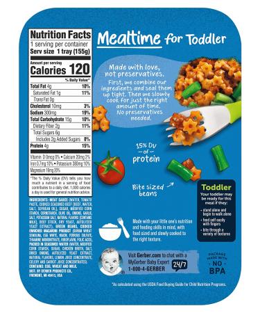 Gerber Pasta Stars in Meat Sauce & Green Beans - 12+ Months | 6.8 oz Baby Food - Buy Online on GoSupps.com