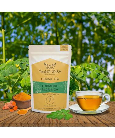 TeaNOURISH Turmeric Moringa Herbal Tea | Blend of Indian Superfoods Turmeric Moringa Ginger & Black Pepper | Supports Immunity | 100% NATURAL INGREDIENTS - 3.53oz/100g Turmeric Moringa 3.53 Ounce (Pack of 1) - Buy Online on GoSupps.com
