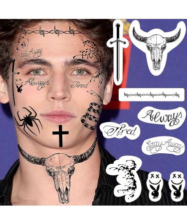 Rejaski 5 Sheets Large Post Malone Temporary Tattoos - Halloween Fake Face & Barbed Wire Rapper Tattoo Sticker Set for Men Women Adults - Buy Online on GoSupps.com