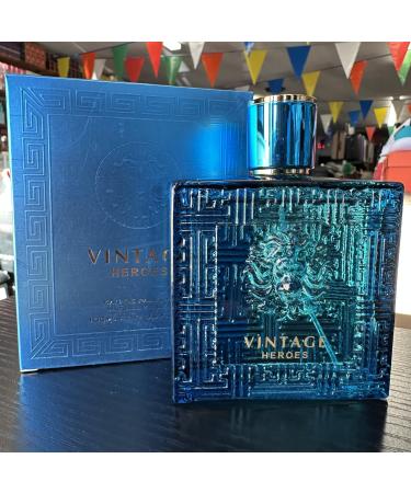 Vintage Heroes Eau de Parfum Blue Glass Bottle with Geometric Design 3.4 fl oz