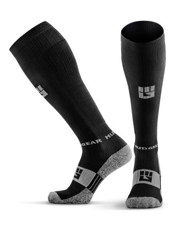 MudGear Premium Compression Socks - OCR Socks, Compression Socks for Women, Compression Socks for Men, Trail Running Socks Black/Gray Large