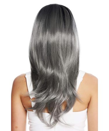 WIG ME UP ZM-1811-171Dye1B Women's Long Straight Ombre Balayage Wig - Black Grey Middle Parting - Buy Online on GoSupps.com