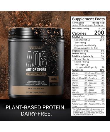 Art of Sport Chocolate Protein Powder 30g – Plant-Based Dairy & Gluten Free 0g Sugar 5g BCAA – 1.21lb Tub for Athletes - Buy Online on GoSupps.com