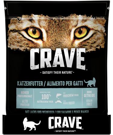 Crave adult dry food with salmon & white fish 6 bags 6x750g - premium cat food dry with high protein content and without grain - made with 100 percent natural fish salmon and white fish 750 g (6 Pack) - Buy Online on GoSupps.com
