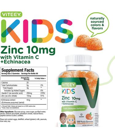 Kid's 3-in-1 Immune Support Gummies | 120 Count Zinc 10MG with Vitamin C & Echinacea | Gelatin-Free, Vegan Pectin Base | Orange Flavor Chewables - Buy Online on GoSupps.com