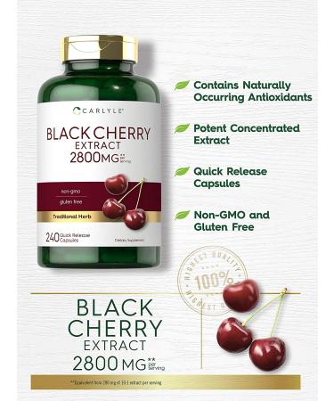Black Cherry Extract Concentrate 2800mg | 240 Capsules | Non-GMO & Gluten Free | Prunus Serotina Supplement - Buy Online on GoSupps.com