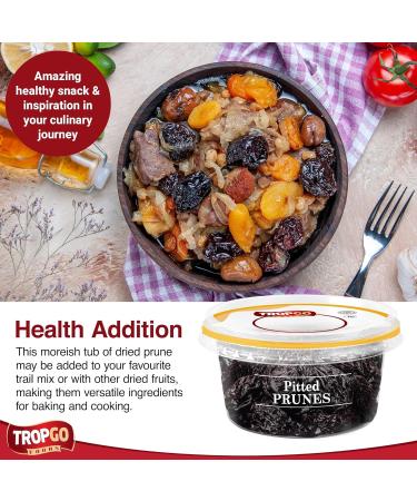 Tropgo Pitted Prunes 220g - Dried Fruit in Resealable and Recyclable Tub - Quick Energy Boost & Wholesome Trail Mix - Ready-to-Eat Dehydrated Fruit Snacks for Kids and Adults - Buy Online on GoSupps.com