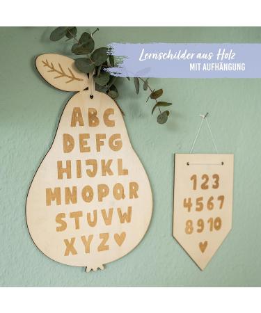 Paper Dragon 2 Wooden Signs with Engraving - Pennant Numbers 1-10 & Pear Alphabet - Ideal First Class Gift & Classroom Decoration - Natural Wood Set - Buy Online on GoSupps.com