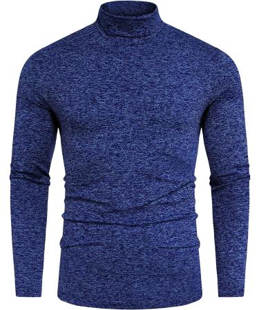 Babioboa Men's Slim Fit Turtleneck Thermal T Shirt in Navy Blue - Large - Buy Online on GoSupps.com