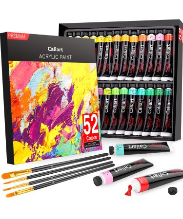 Caliart Pastel Acrylic Paint Set with 12 Brushes 24 Pastel Colors