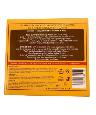Ibiza Sun Organic Self Tanner Wipes - 100% Raw Ingredients, Paraben & Cruelty-Free, Vegan Formula - 8 Count for Face & Body - Buy Online on GoSupps.com
