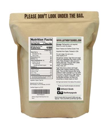 Anthony's Organic Peeled Tiger Nuts 12 oz - Raw, Gluten Free, Non GMO, Paleo Friendly - 12 Ounce Pack - Buy Online on GoSupps.com