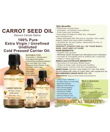 100% Pure Carrot Seed Oil - Extra Virgin & Cold Pressed - Natural Carrier Oil for Face Skin Body Hair & Nails - Botanical Beauty 10ml - Buy Online on GoSupps.com
