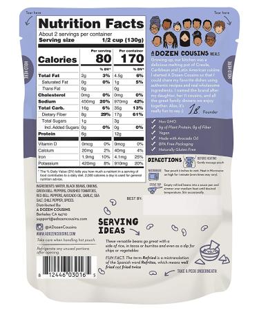 Dozen Cousins Seasoned Refried Beans Variety 8 Pack - Vegan & Non-GMO - Avocado Oil - Black & Pinto Beans - 10oz (Pack of 8) - Buy Online on GoSupps.com