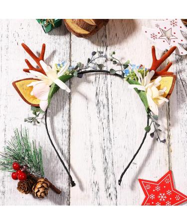Minkissy Christmas Antler Headband - Reindeer Ears Floral Hairband for Women & Girls - Festive Holiday Accessory (Pattern 2) - Buy Online on GoSupps.com