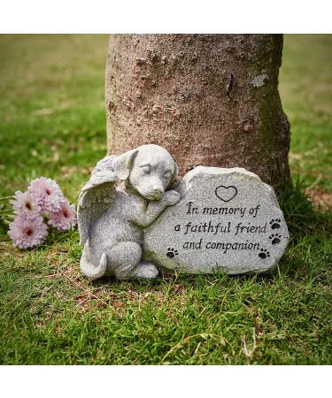 Sleeping Dog Angel Memorial Statue | Outdoor Dog Grave Marker | Sympathy Gift for Loss of Pet | Antique Stone Finish 8.86 inch - Buy Online on GoSupps.com