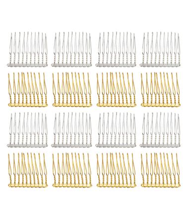 AUEAR  20 Pack 10 Teeth Metal Veil Comb Hair Wire Clips Twist Bridal Wedding Veil Combs Silver Gold 20 Count (Pack of 1) Style A