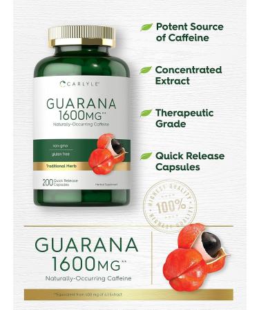 Carlyle Guarana Extract Capsules 1600mg | 200 Count | Non-GMO & Gluten Free | Natural Caffeine Boost - Buy Online on GoSupps.com