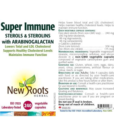 New Roots Herbal - Super Immune - 240 capsules - Sterols & Sterolins with Arabinogalactan Helps Support Healthy Cholesterol Levels 240 count (Pack of 1) - Buy Online on GoSupps.com