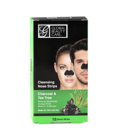 Global Beauty Care 18 Nose Cleansing Strips of Activated Charcoal & Tea Tree Nose Strips For Blackheads Removal Charcoal Blackhead Remover Strips - 18 Ct