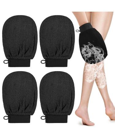 Wllhyf Peeling Gloves - 4 Pack Exfoliating Body & Face Scrub for Dead Skin Removal | Hammam Spa Gloves for Ingrown Hair (Black) - Buy Online on GoSupps.com