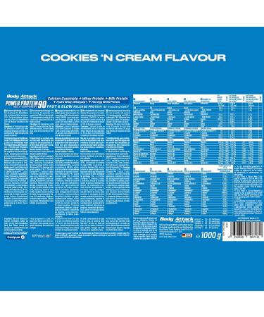 Body Attack Power Protein 90 - Cookies N Cream - 1kg | Multi-Component Protein Powder with BCAA Vitamins & L-Carnitine | Extra Creamy Protein Shake - Made in Germany - Buy Online on GoSupps.com