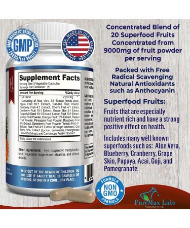 20 Fruits Superfood Capsules - Natural Antioxidants with Aloe Vera, Blueberry, Cranberry, and more - Non-GMO Formula - 60 Count - Buy Online on GoSupps.com