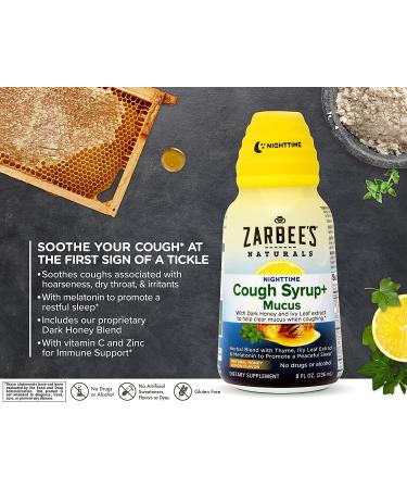 Zarbee's Nighttime Cough Syrup with Honey Lemon - Natural Relief for Cough & Mucus (8 fl oz) - Buy Online on GoSupps.com